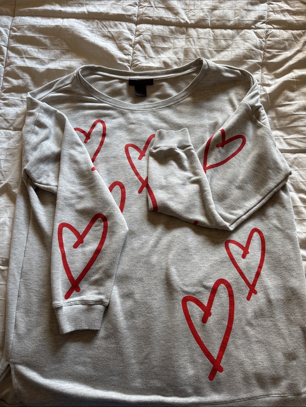Christian Siriano Gray Sweatshirt Top with Red Heart Print